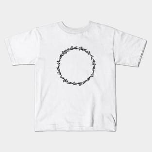 Flower wreath line art black Kids T-Shirt